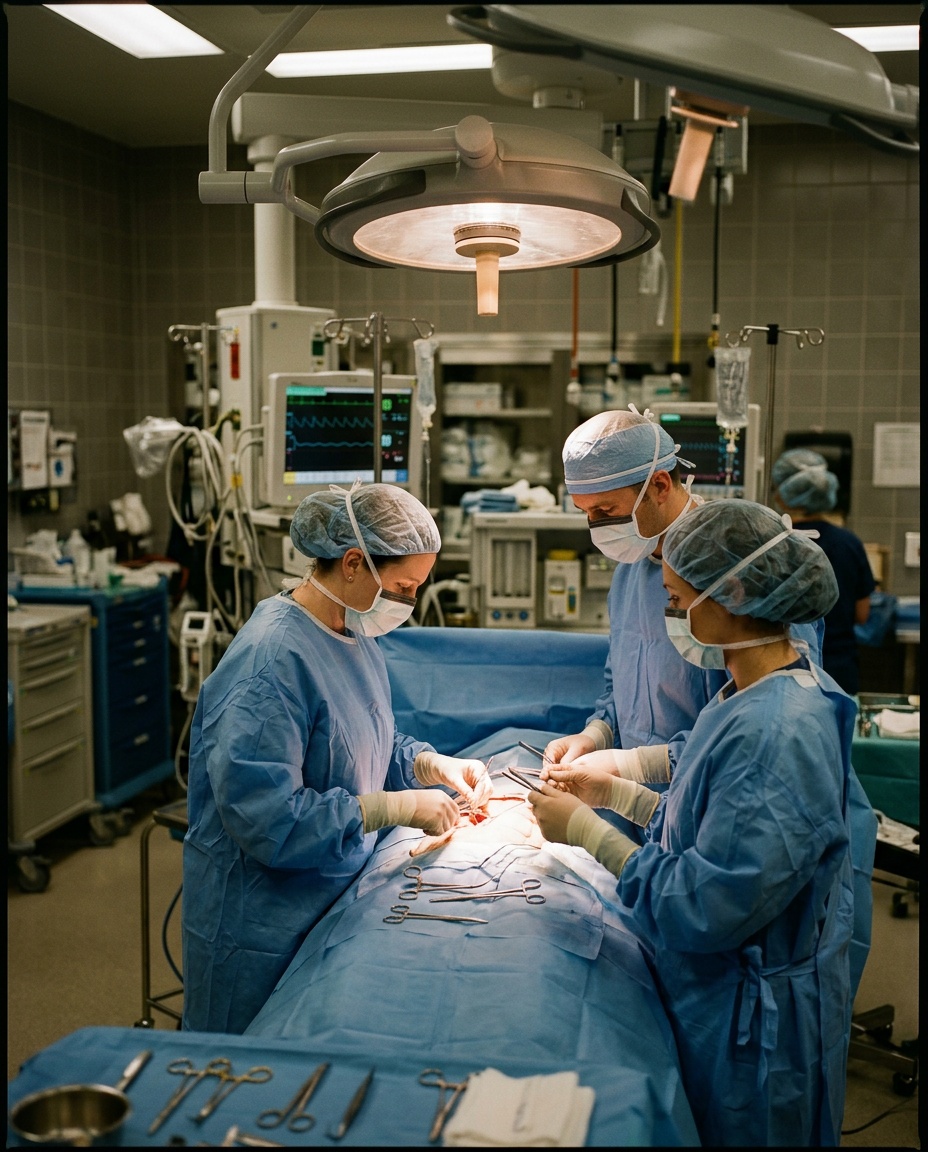 A surgical team in an operating room